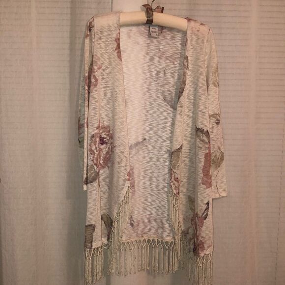 American Rag S Knit Floral Open Front Tasseled Hem Cardigan Kimono Duster - Picture 2 of 12